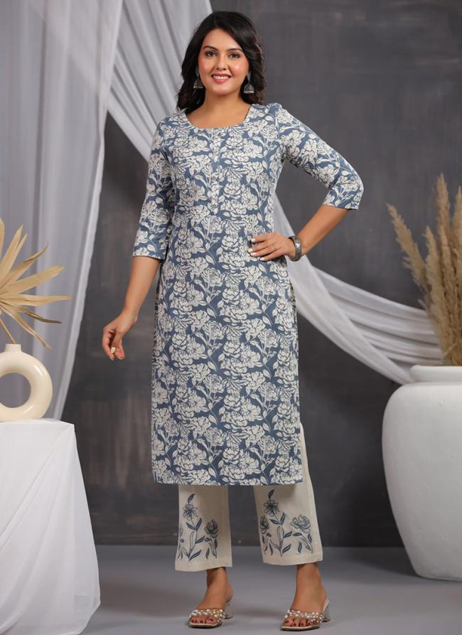 Rayon Khadi Blue Casual Wear Printed Readymade Cord Set